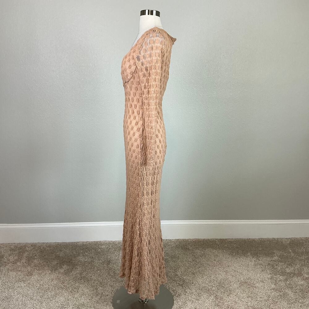 Bardot Beige Cocktail Dress Adoni Floral Lace Long Sleeve Midi Sheath Size 10 - Picture 6 of 13